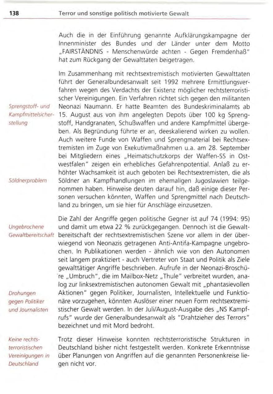 Seite 138 des Verfassungsschutzbericht 1995 Bayern