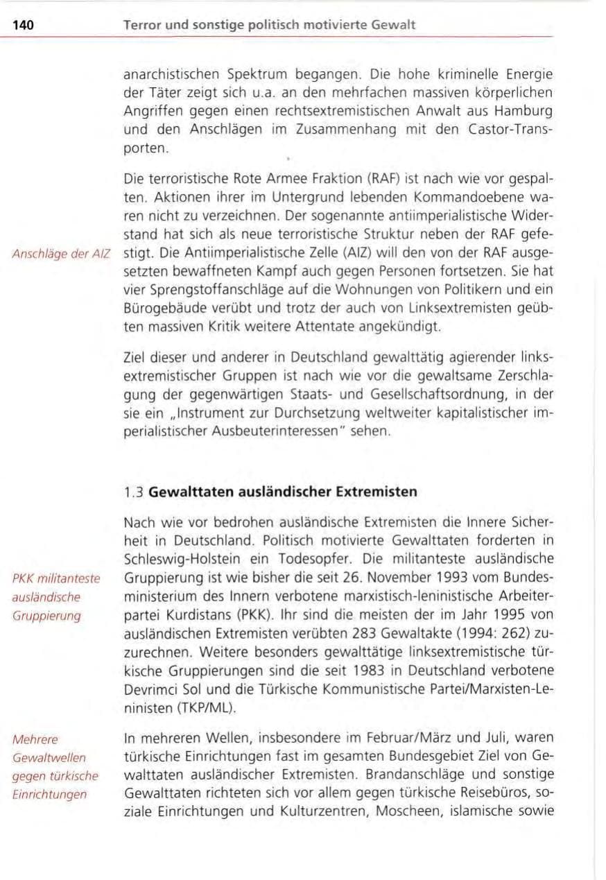 Seite 140 des Verfassungsschutzbericht 1995 Bayern