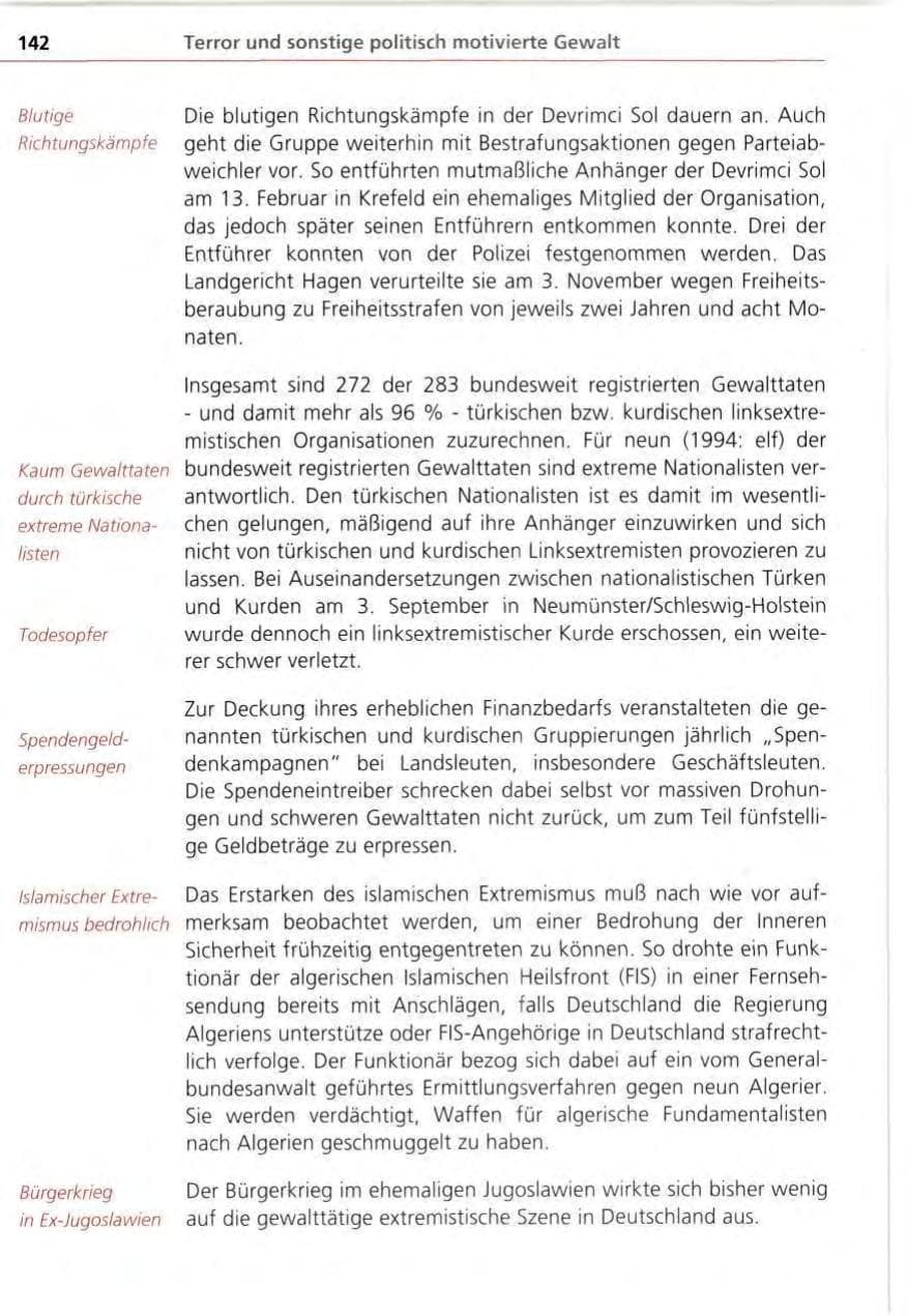 Seite 142 des Verfassungsschutzbericht 1995 Bayern