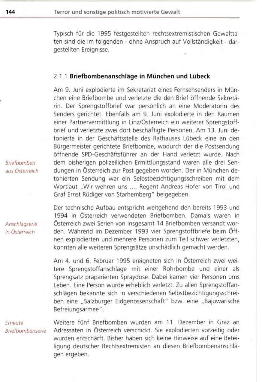 Seite 144 des Verfassungsschutzbericht 1995 Bayern