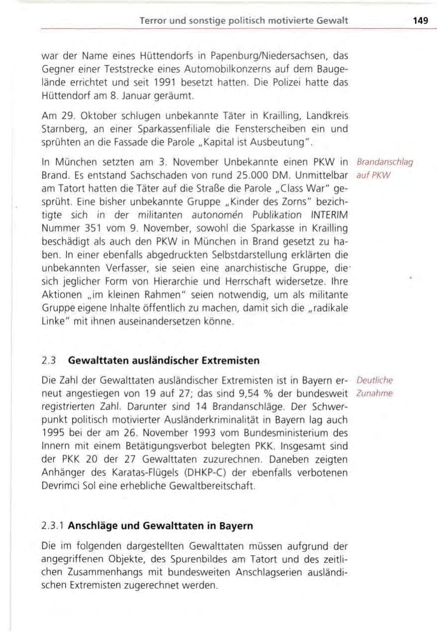 Seite 149 des Verfassungsschutzbericht 1995 Bayern