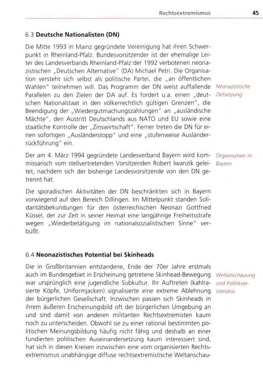 Seite 45 des Verfassungsschutzbericht 1995 Bayern