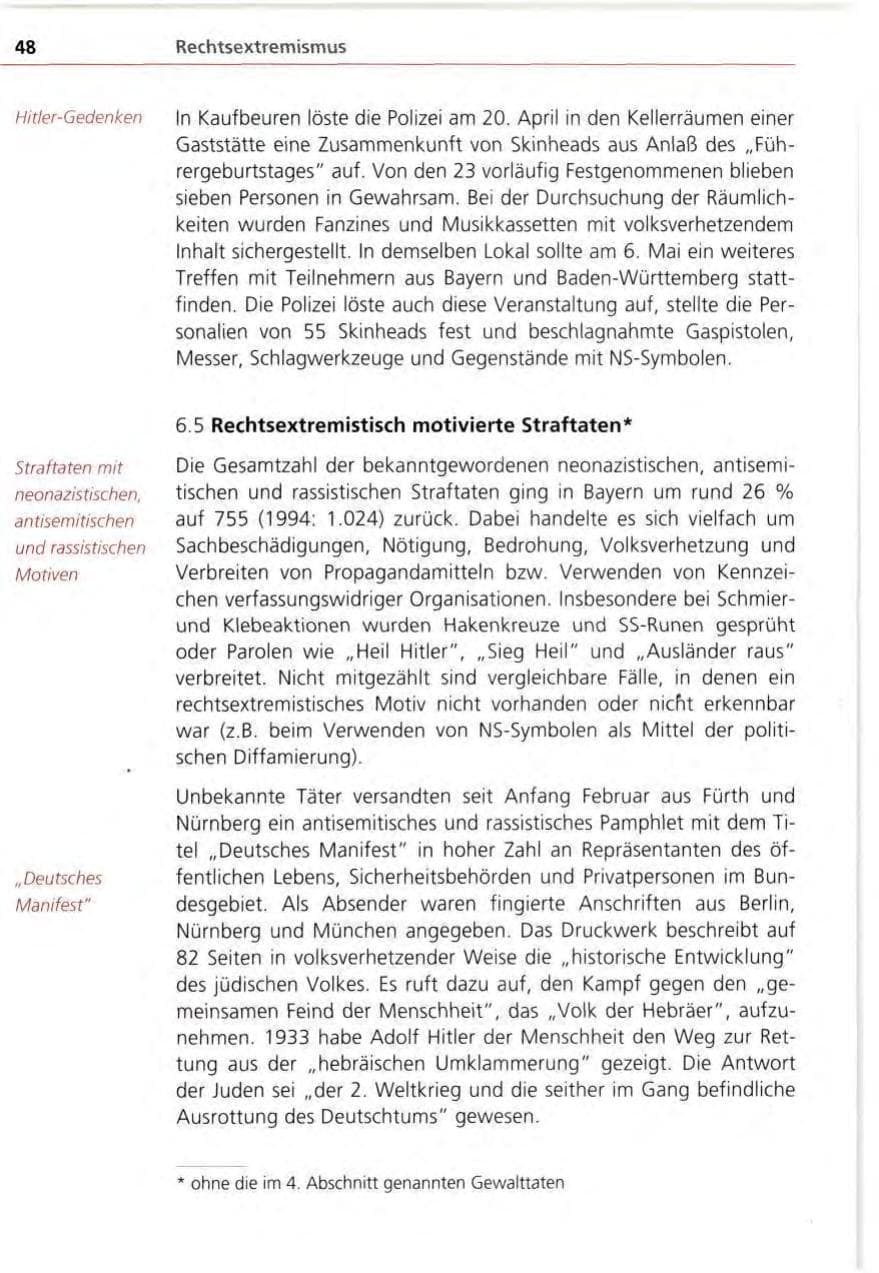 Seite 48 des Verfassungsschutzbericht 1995 Bayern