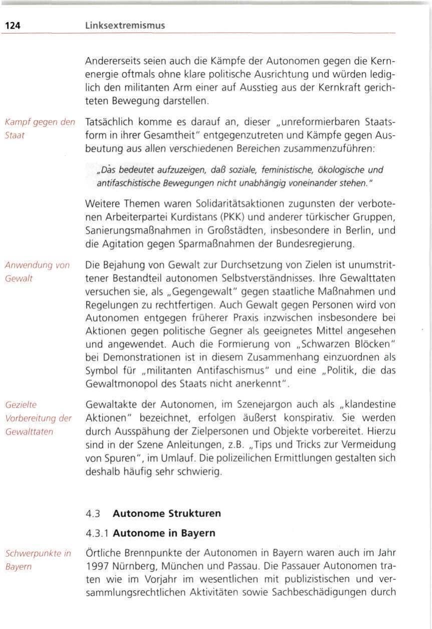 Seite 124 des Verfassungsschutzbericht 1997 Bayern
