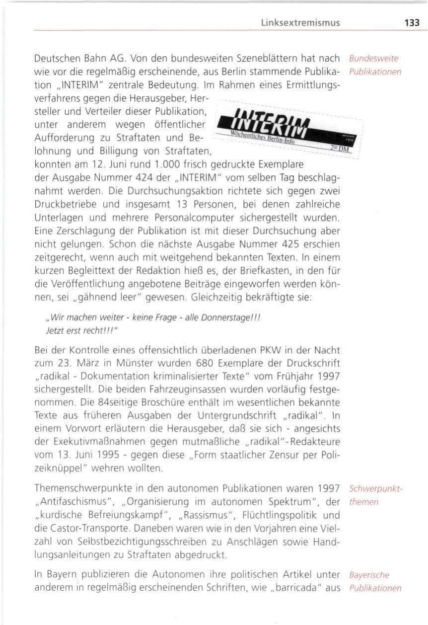 Seite 133 des Verfassungsschutzbericht 1997 Bayern