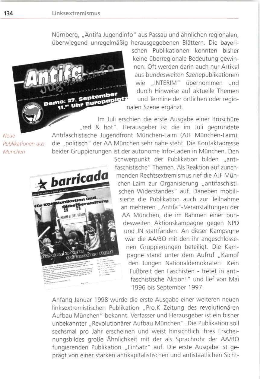 Seite 134 des Verfassungsschutzbericht 1997 Bayern