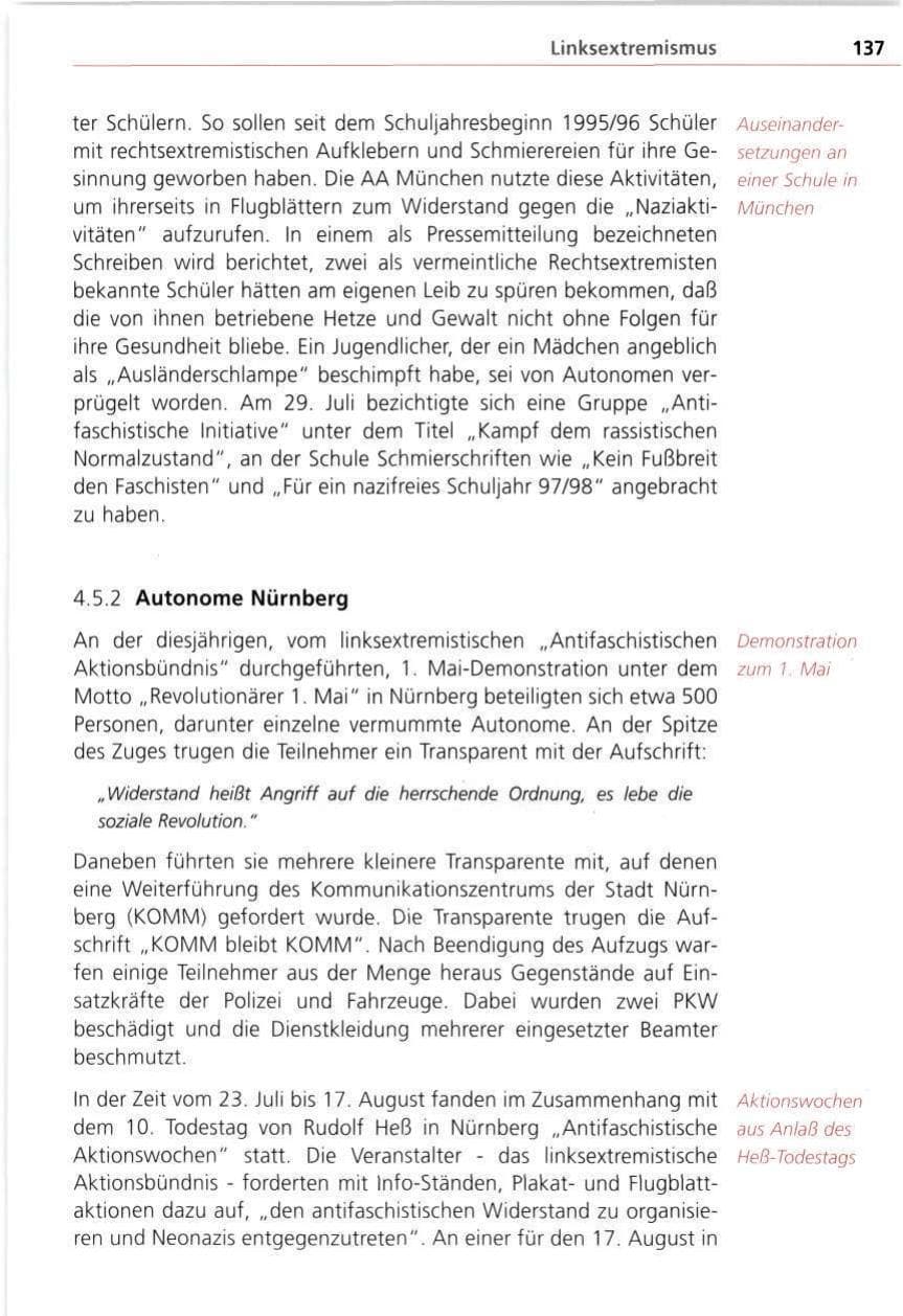 Seite 137 des Verfassungsschutzbericht 1997 Bayern