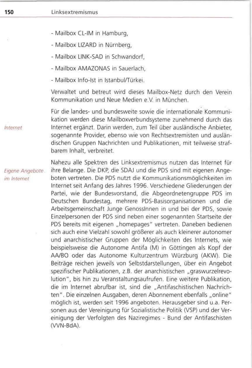 Seite 150 des Verfassungsschutzbericht 1997 Bayern