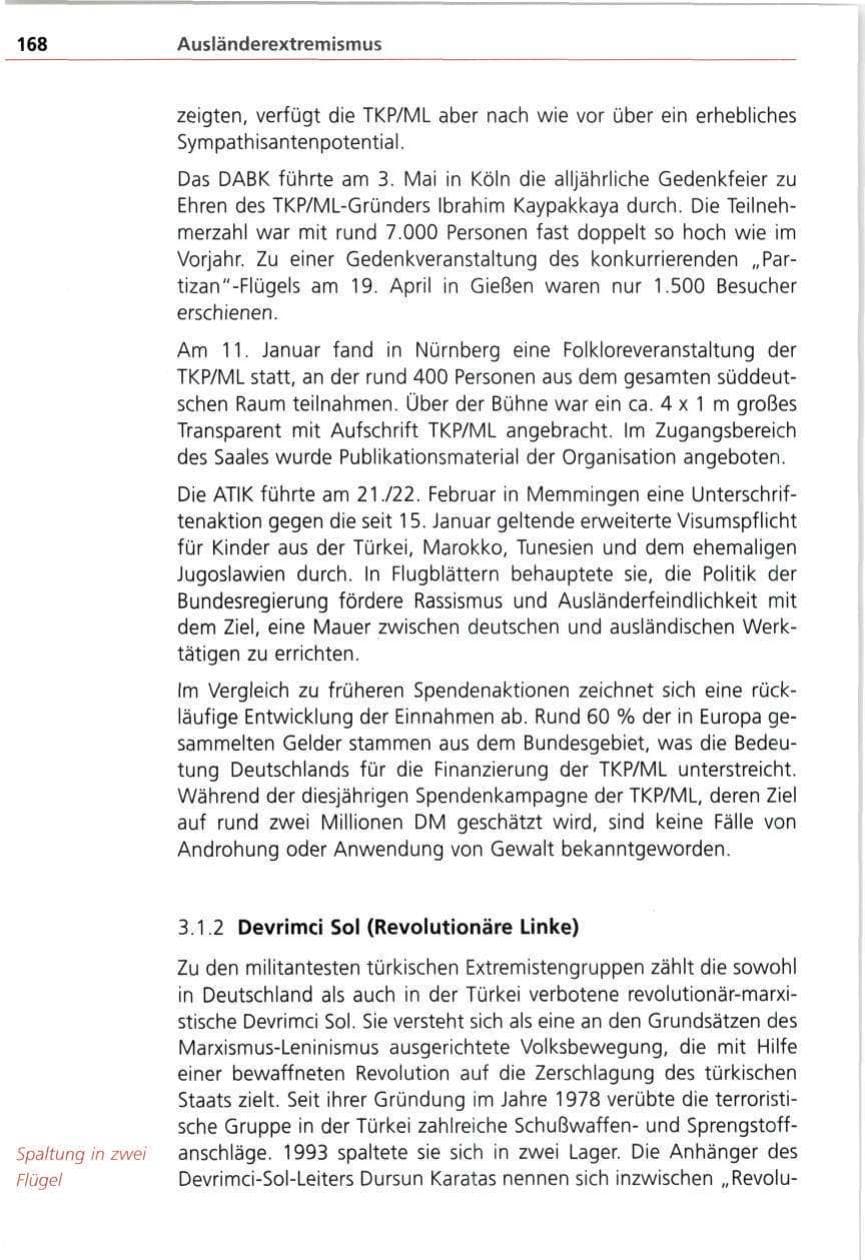 Seite 168 des Verfassungsschutzbericht 1997 Bayern
