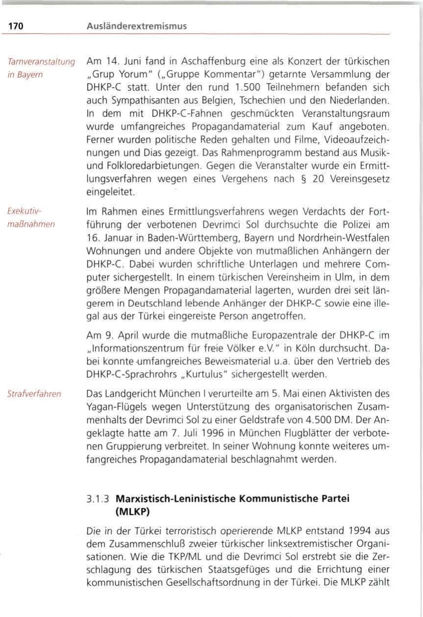 Seite 170 des Verfassungsschutzbericht 1997 Bayern