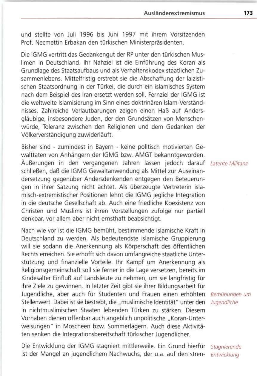 Seite 173 des Verfassungsschutzbericht 1997 Bayern