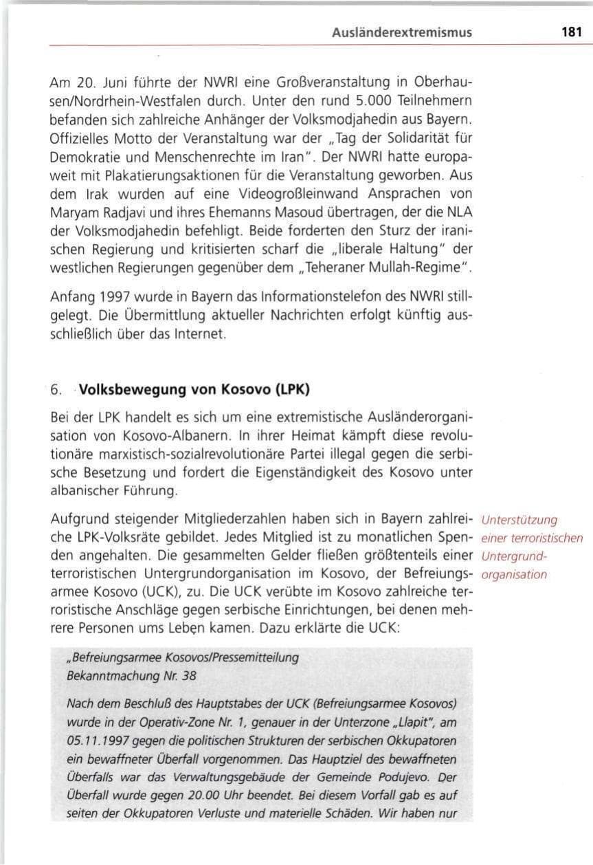 Seite 181 des Verfassungsschutzbericht 1997 Bayern