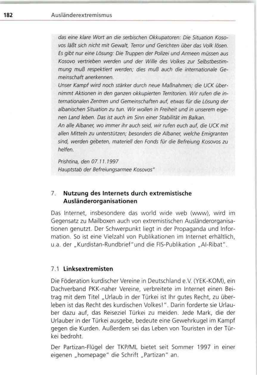 Seite 182 des Verfassungsschutzbericht 1997 Bayern