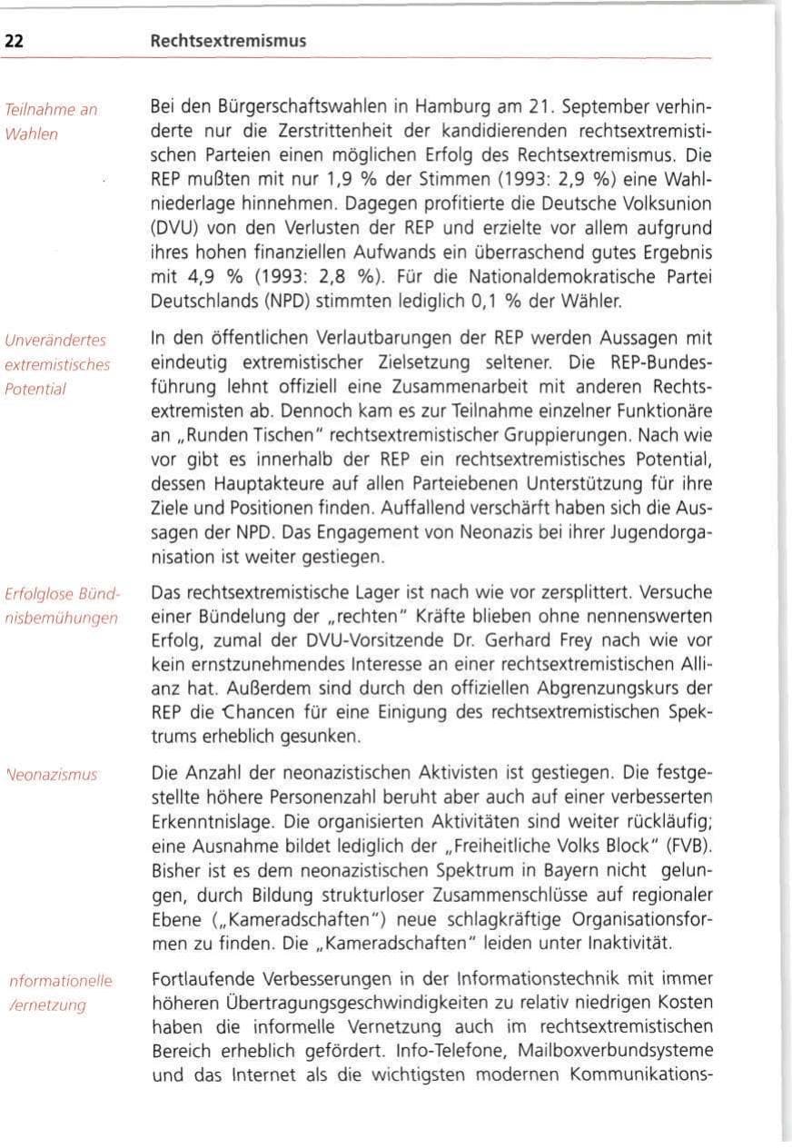 Seite 22 des Verfassungsschutzbericht 1997 Bayern