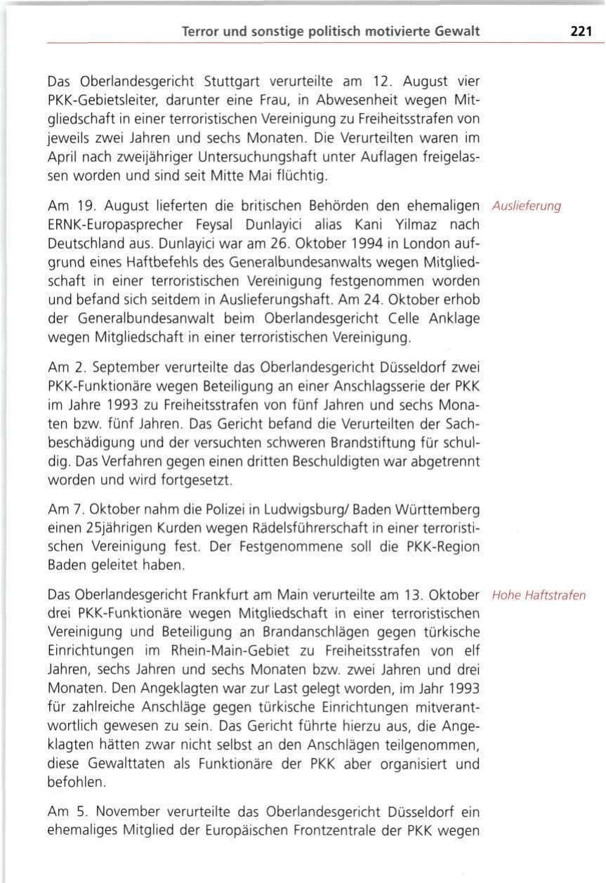 Seite 221 des Verfassungsschutzbericht 1997 Bayern