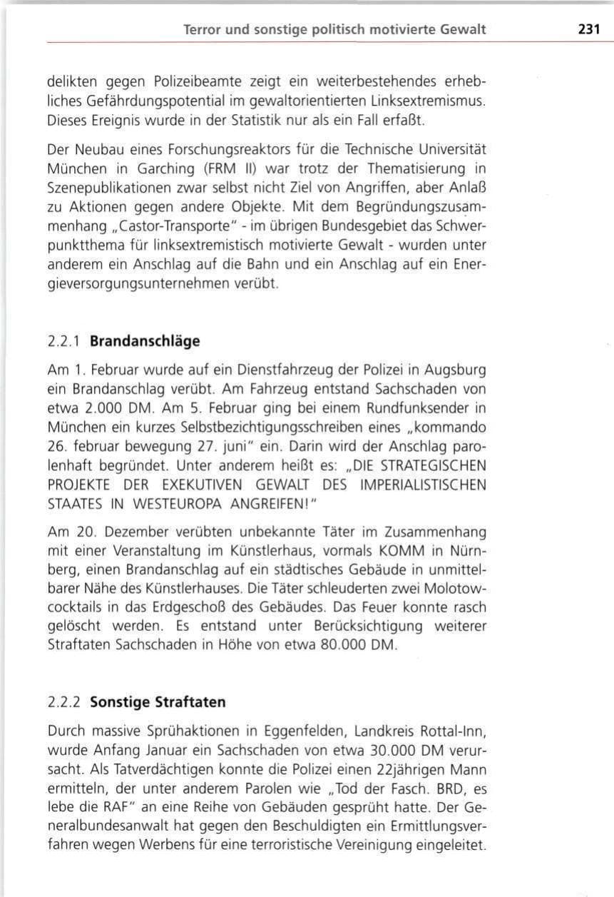 Seite 231 des Verfassungsschutzbericht 1997 Bayern