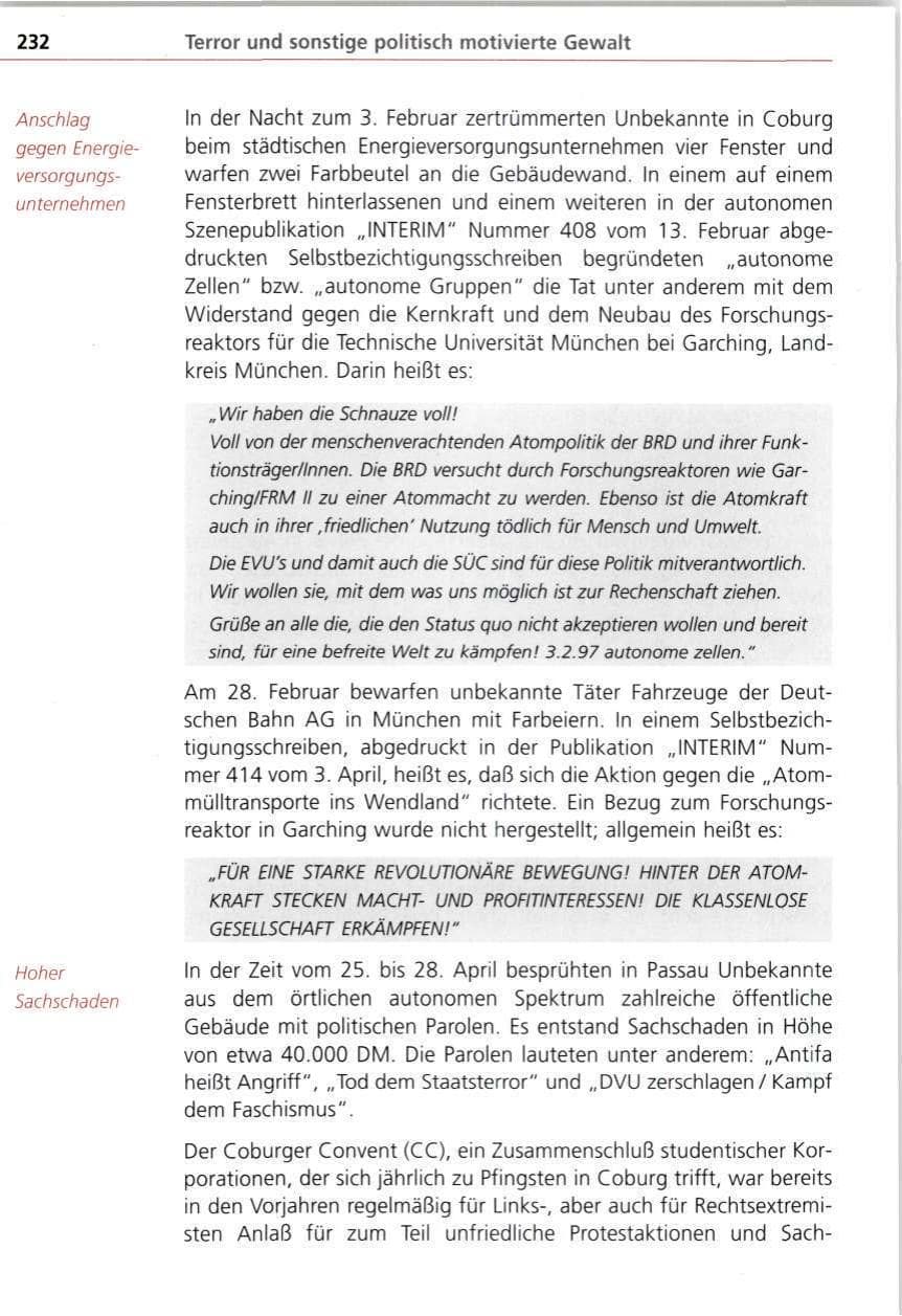 Seite 232 des Verfassungsschutzbericht 1997 Bayern