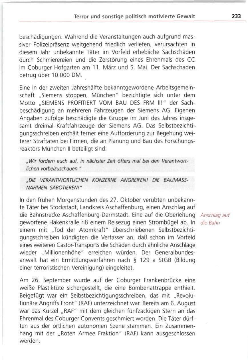 Seite 233 des Verfassungsschutzbericht 1997 Bayern