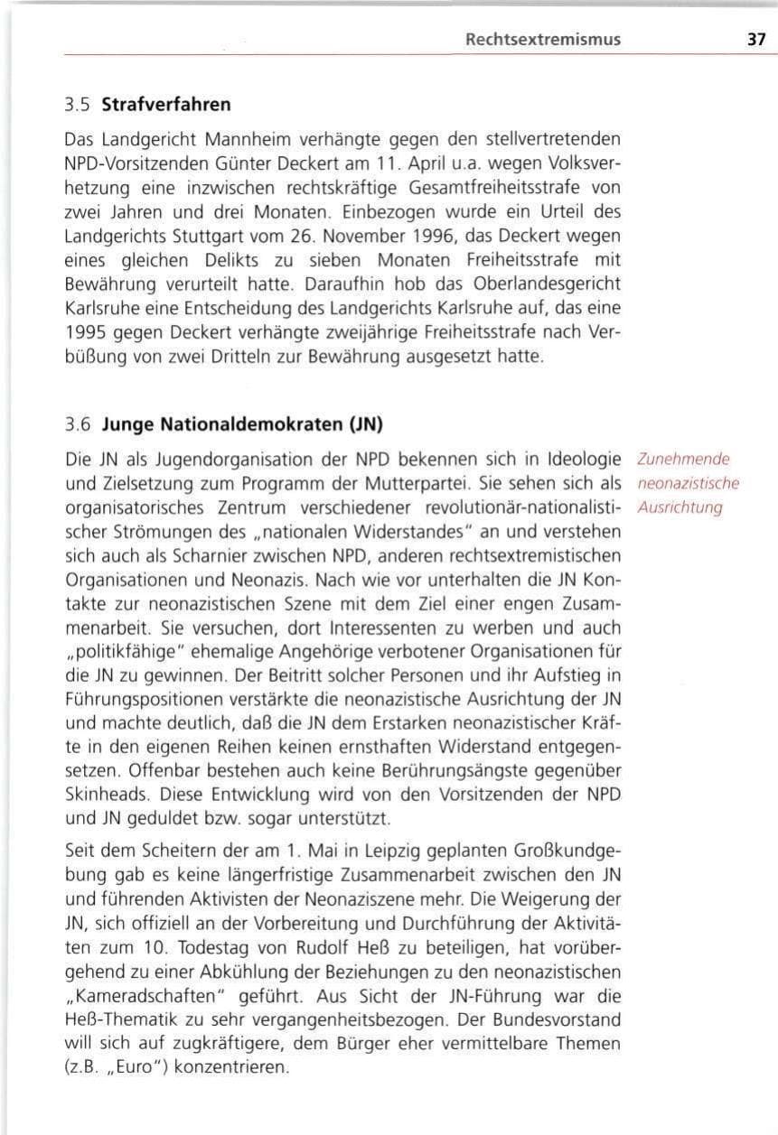 Seite 37 des Verfassungsschutzbericht 1997 Bayern