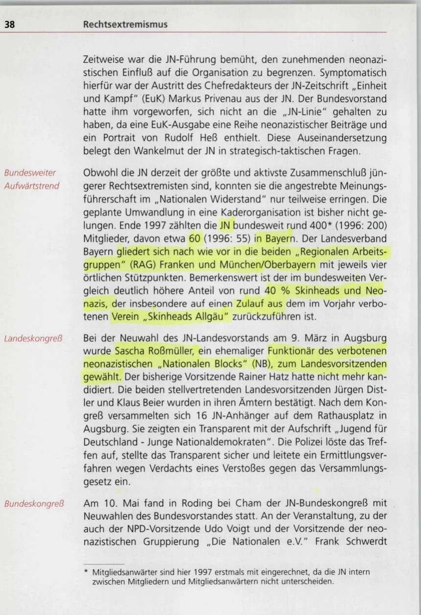 Seite 38 des Verfassungsschutzbericht 1997 Bayern