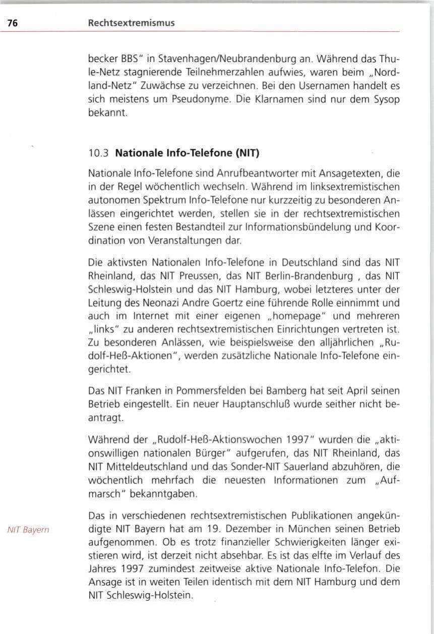 Seite 76 des Verfassungsschutzbericht 1997 Bayern