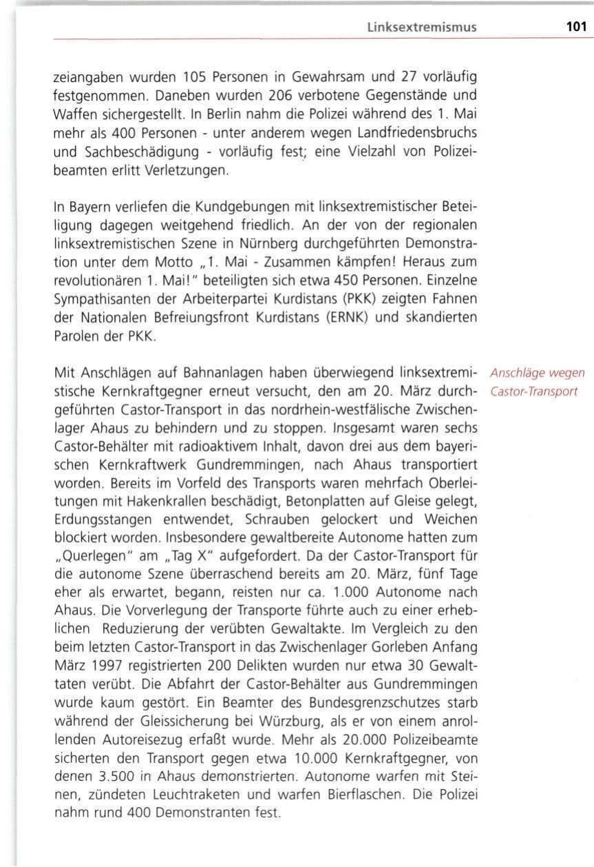 Seite 101 des Verfassungsschutzbericht 1998 Bayern
