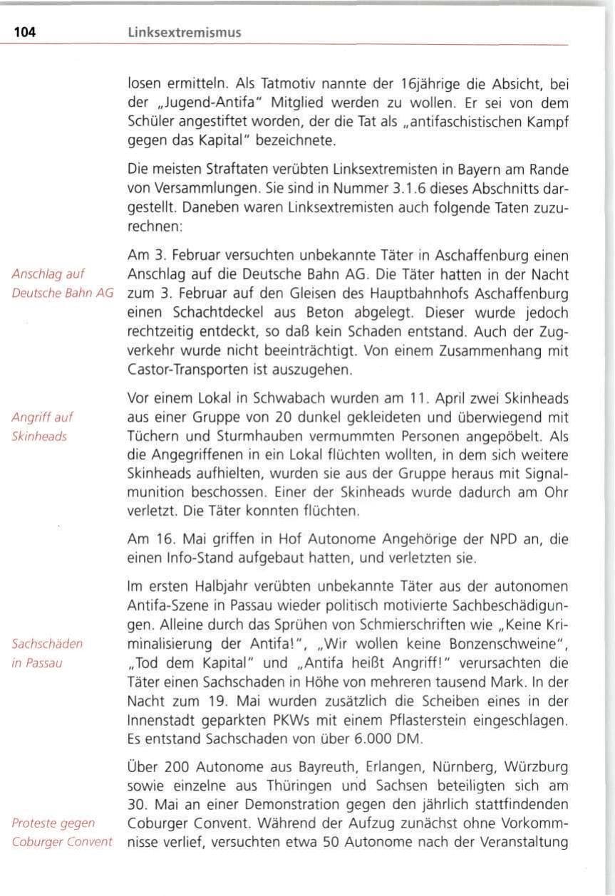 Seite 104 des Verfassungsschutzbericht 1998 Bayern