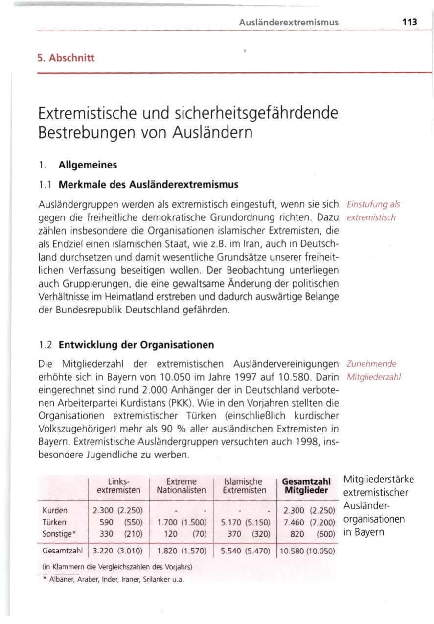 Seite 113 des Verfassungsschutzbericht 1998 Bayern