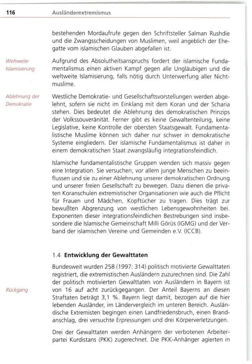 Seite 116 des Verfassungsschutzbericht 1998 Bayern