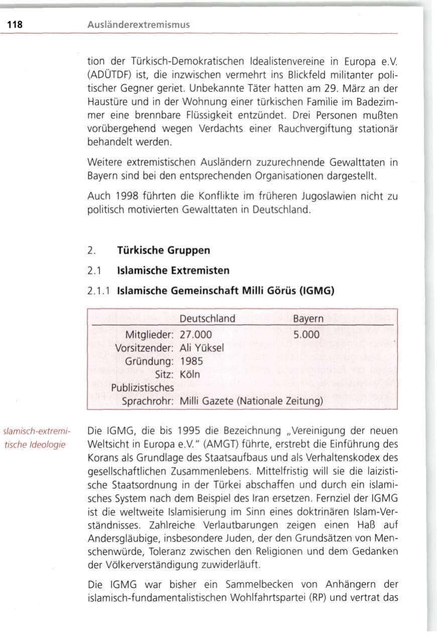 Seite 118 des Verfassungsschutzbericht 1998 Bayern