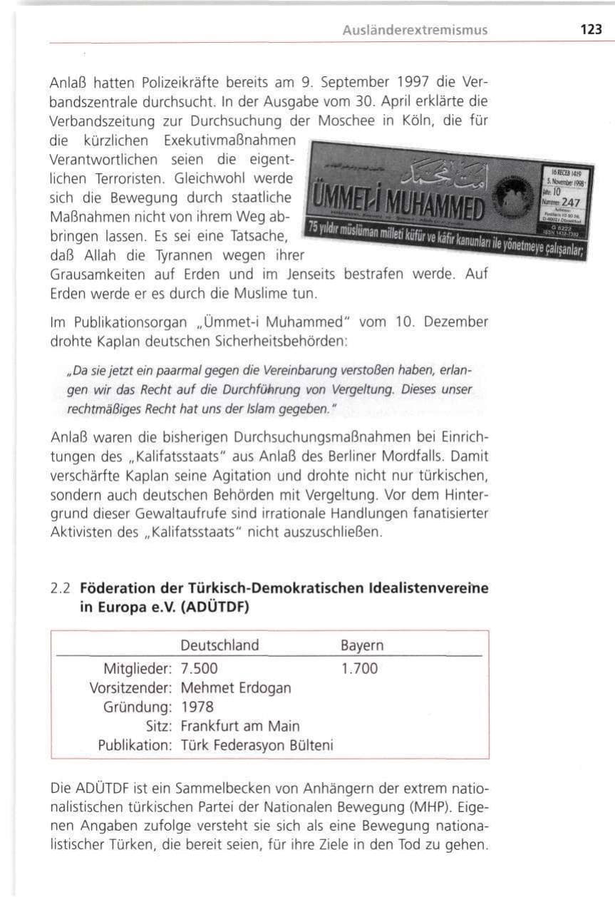 Seite 123 des Verfassungsschutzbericht 1998 Bayern