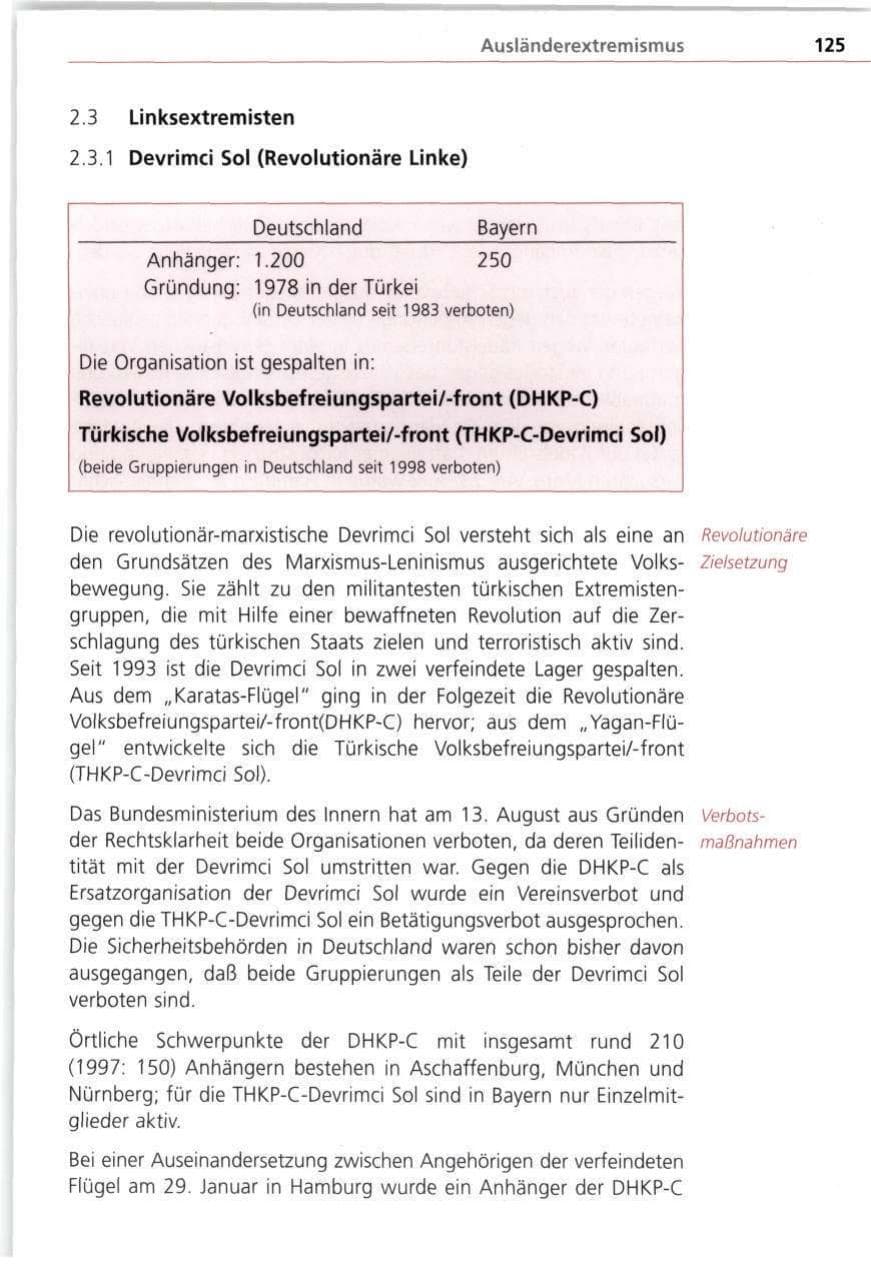 Seite 125 des Verfassungsschutzbericht 1998 Bayern