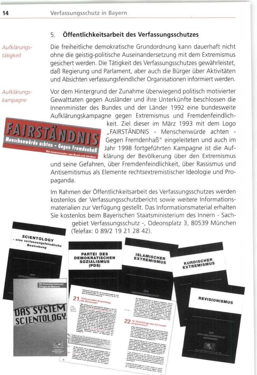 Seite 14 des Verfassungsschutzbericht 1998 Bayern