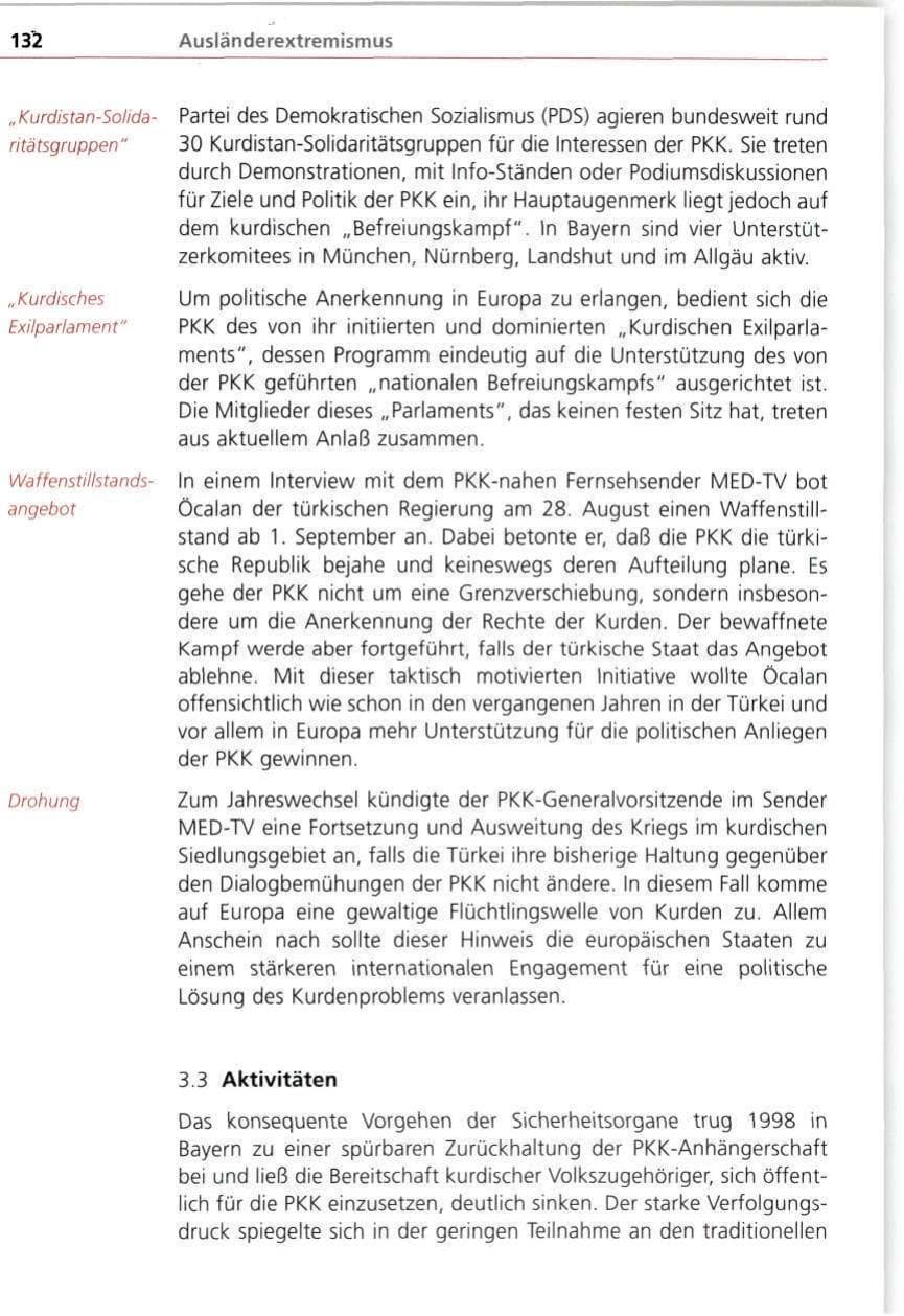 Seite 132 des Verfassungsschutzbericht 1998 Bayern