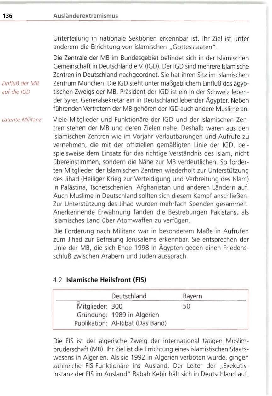 Seite 136 des Verfassungsschutzbericht 1998 Bayern