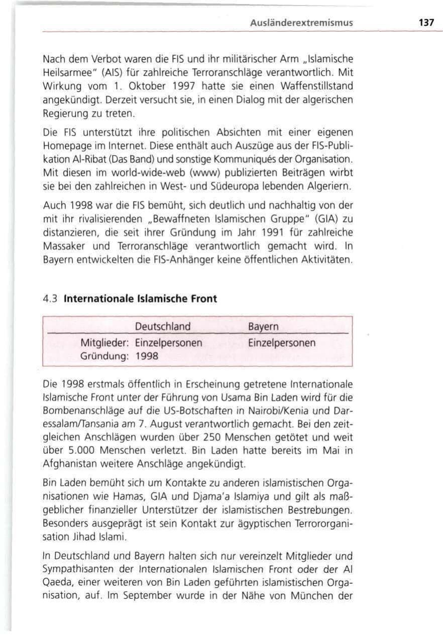 Seite 137 des Verfassungsschutzbericht 1998 Bayern