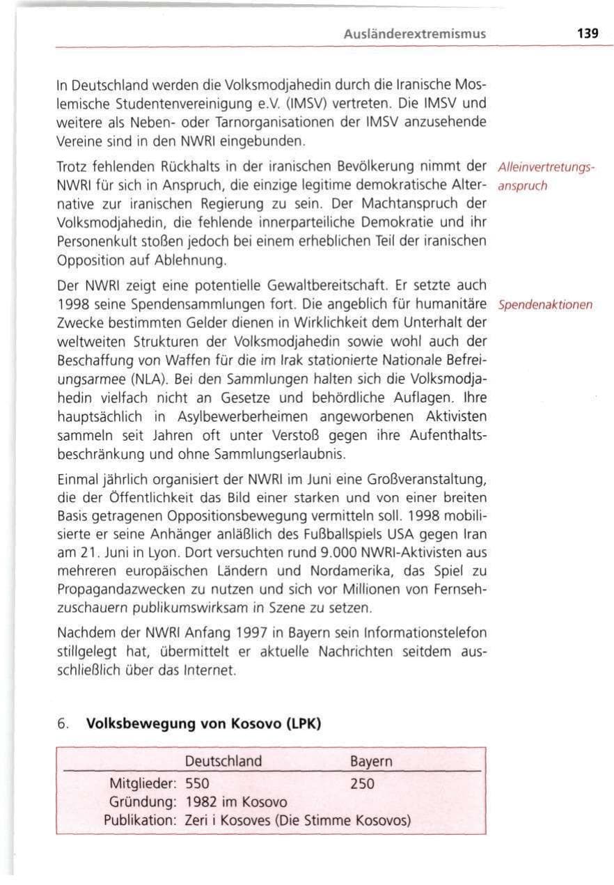 Seite 139 des Verfassungsschutzbericht 1998 Bayern