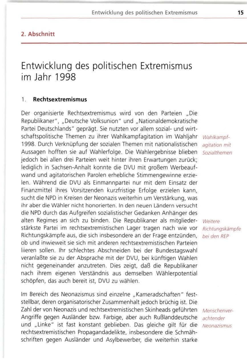 Seite 15 des Verfassungsschutzbericht 1998 Bayern