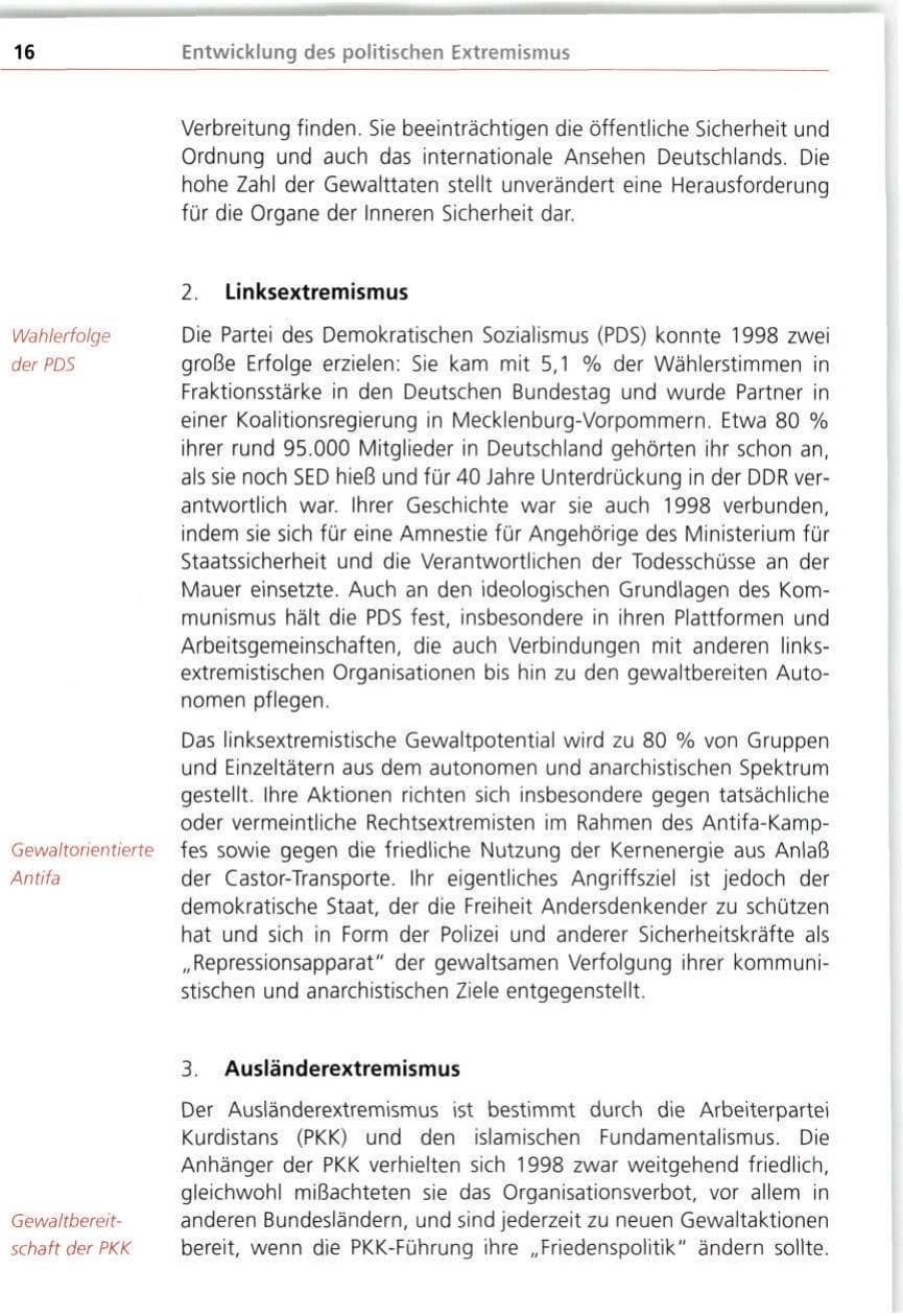 Seite 16 des Verfassungsschutzbericht 1998 Bayern