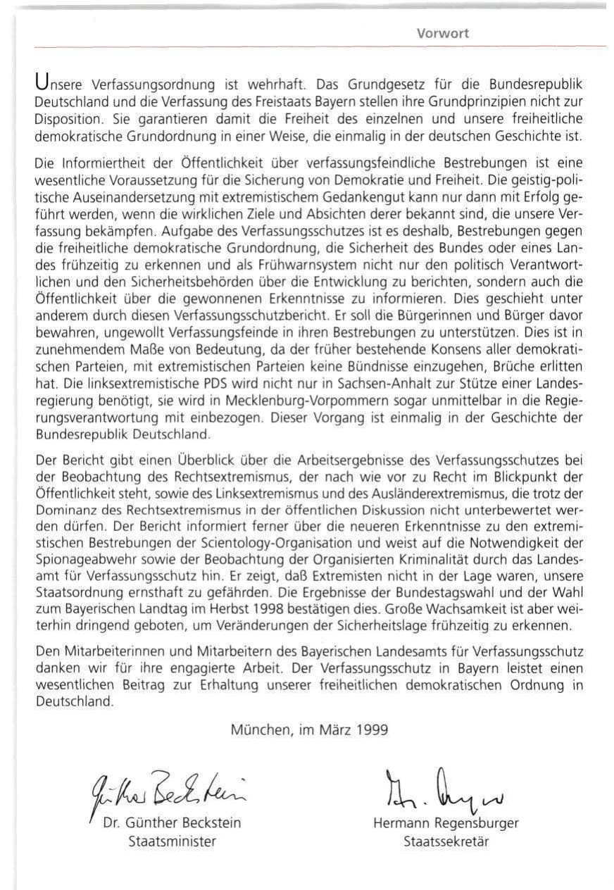 Seite 3 des Verfassungsschutzbericht 1998 Bayern