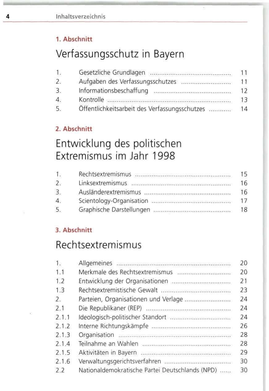 Seite 4 des Verfassungsschutzbericht 1998 Bayern