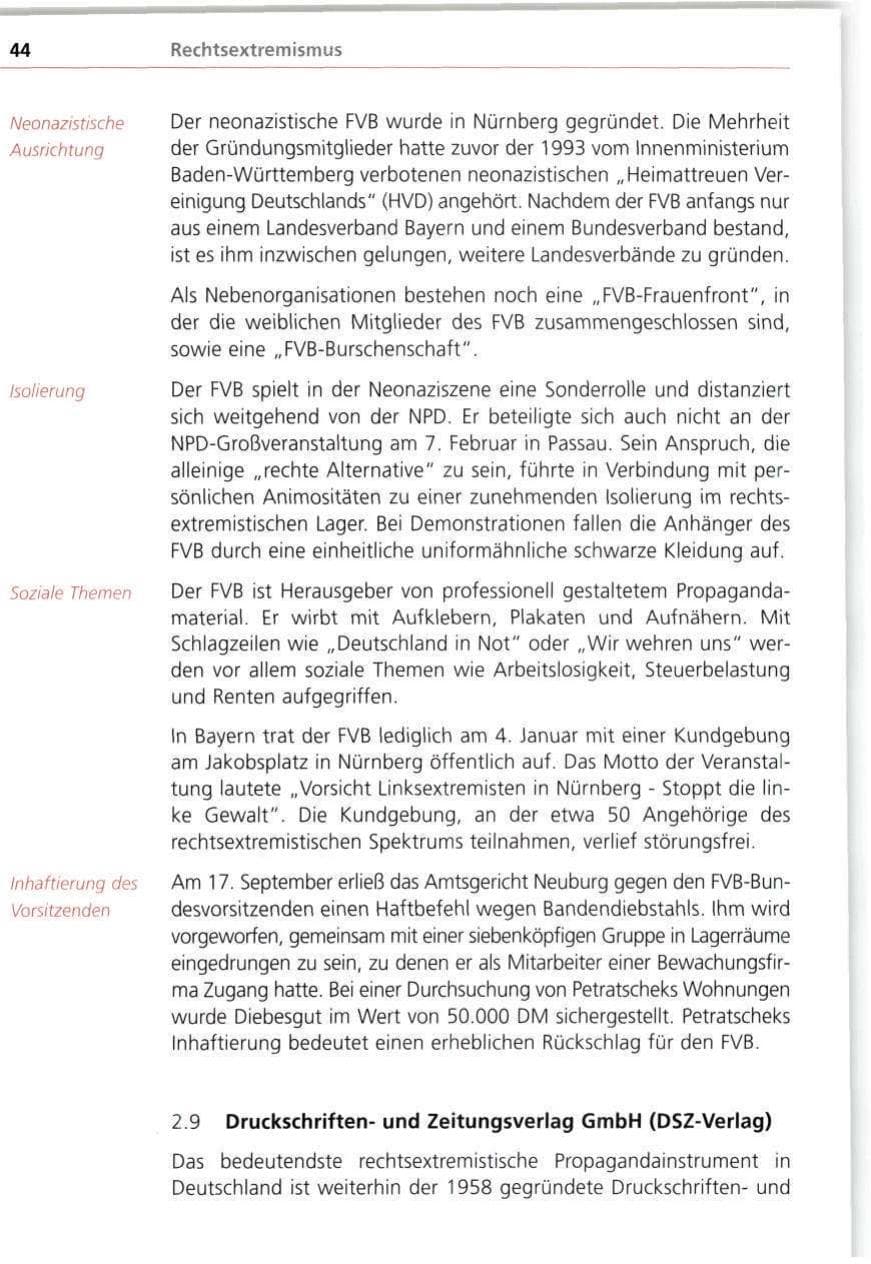 Seite 44 des Verfassungsschutzbericht 1998 Bayern