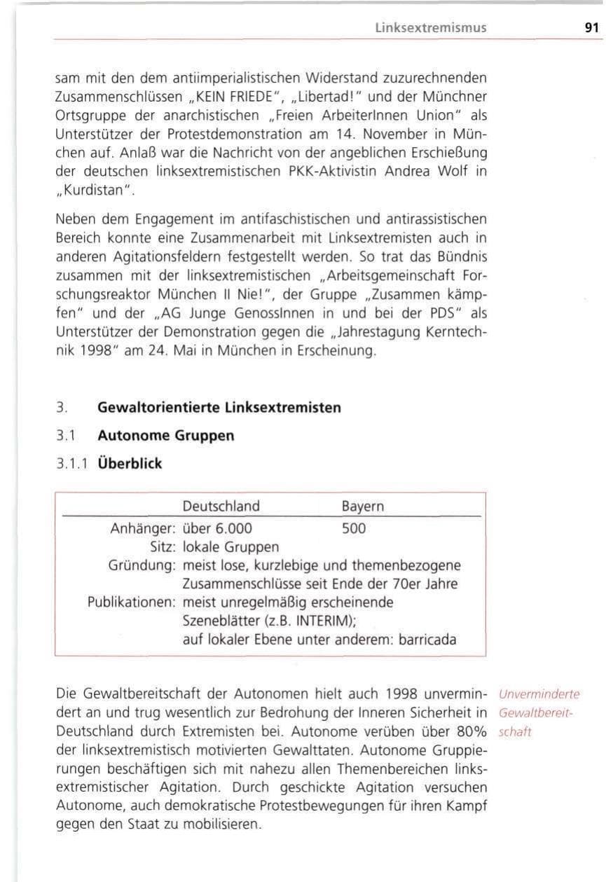 Seite 91 des Verfassungsschutzbericht 1998 Bayern