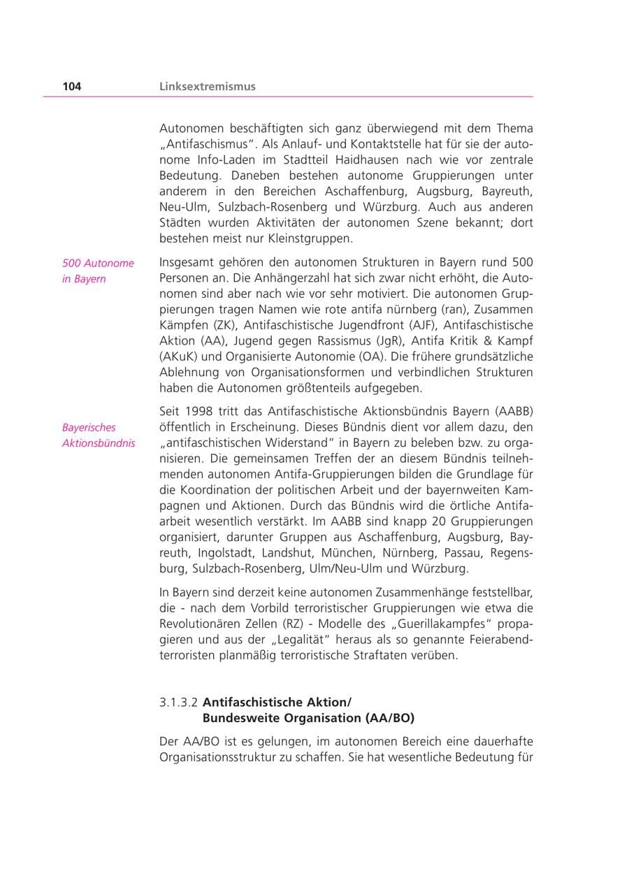 Seite 104 des Verfassungsschutzbericht 1999 Bayern