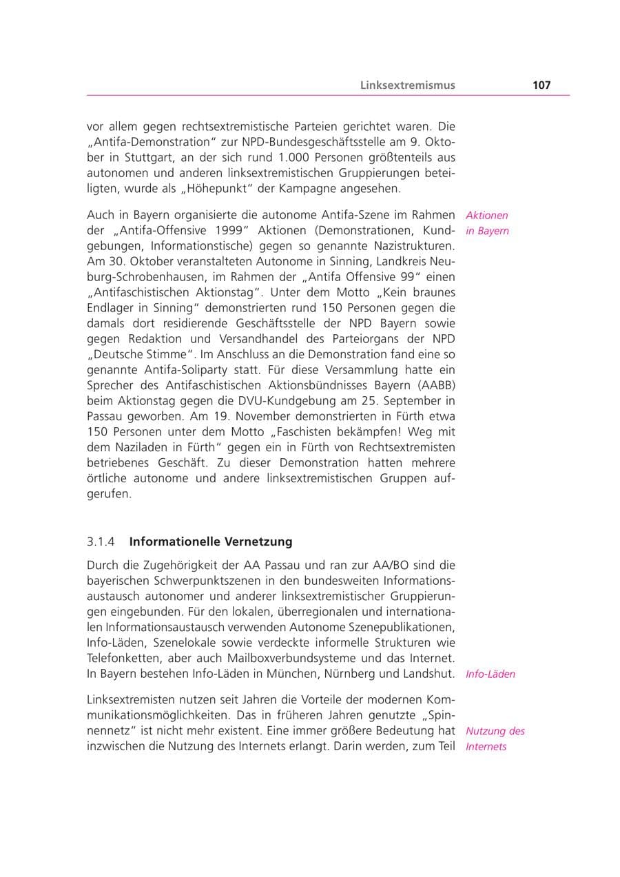 Seite 107 des Verfassungsschutzbericht 1999 Bayern