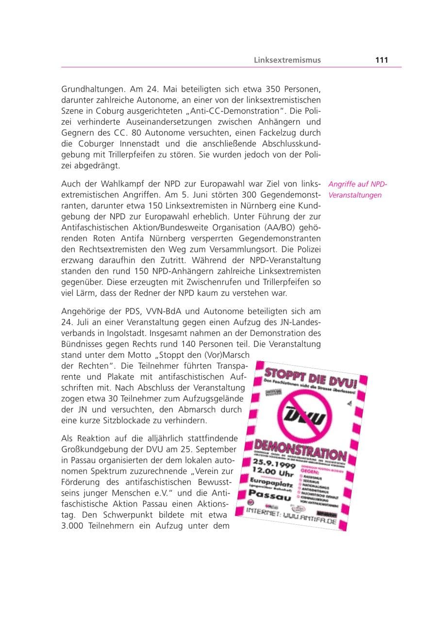Seite 111 des Verfassungsschutzbericht 1999 Bayern