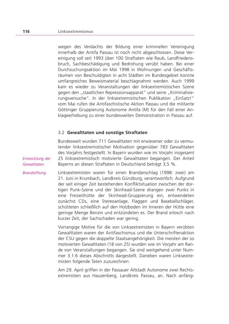 Seite 116 des Verfassungsschutzbericht 1999 Bayern