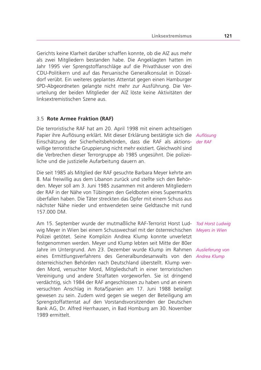 Seite 121 des Verfassungsschutzbericht 1999 Bayern