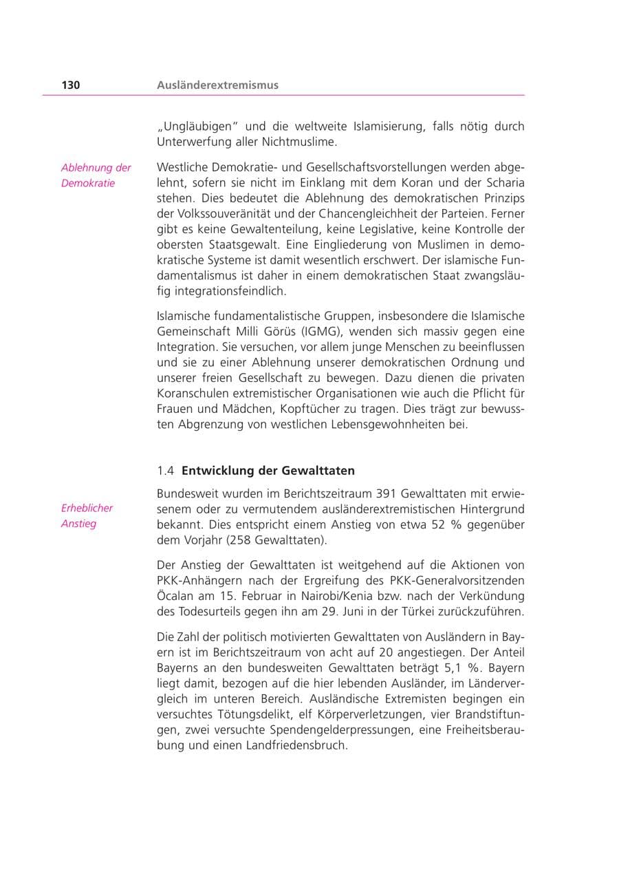 Seite 130 des Verfassungsschutzbericht 1999 Bayern