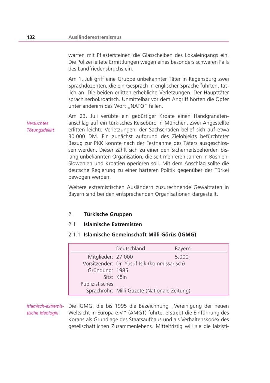 Seite 132 des Verfassungsschutzbericht 1999 Bayern